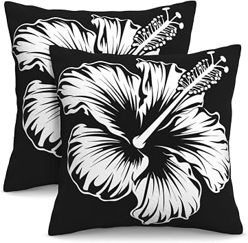 KiuLoam Tropical Black White Hibiscus Floral Throw Pillow Covers 18 x 18 Inch Set of 2 Outdoor Decorative Pillow Cases Farmhouse Cushion Cases for Couch Bed Home Decor