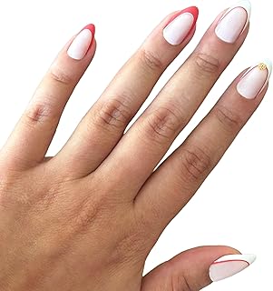 Olive & June Instant Mani Press-On Nails (Glue) | 42 Fake Nails, 21 Sizes | Non-Toxic, Long-Lasting Recycled Materials Realistic Look | Salon-Quality at Home | Medium, Almond | I Heart Pizza French
