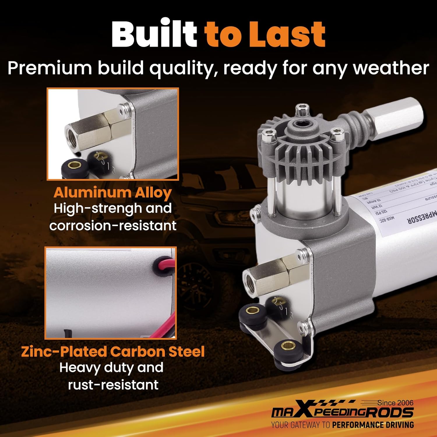 maXpeedingrods On Board Air Compressor System Up to 120 PSI Air Spring Compressor Kit with Analog Gauge Air Line T Fittings Single Path System for Trucks Vans