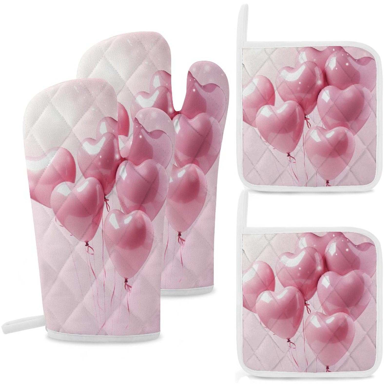 Lot de 4 maniques de cuisine rose ballon antidérapantes et isolantes