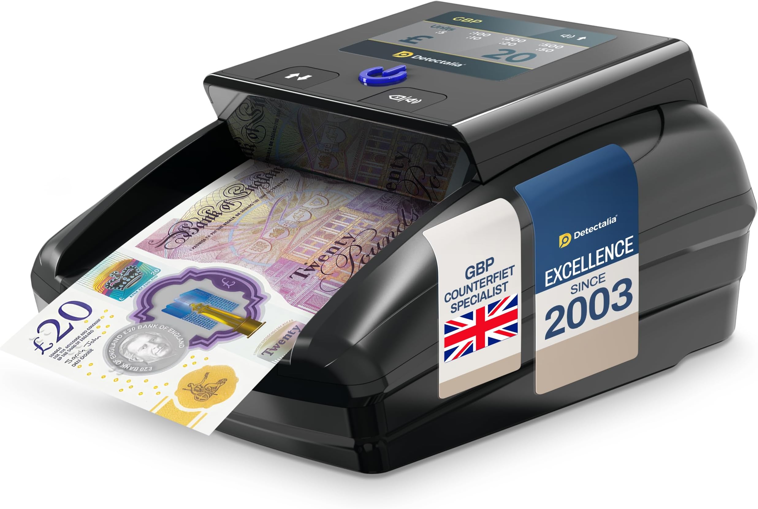 Detectalia D7 TFT Counterfeit Banknote Detector for GBP, USD and EUR with 5 Counterfeit Checks and 100% Reliability