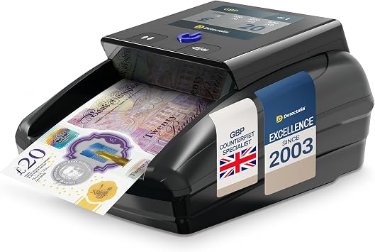 Detectalia D7T+ Counterfeit Banknote Detector with 100% Detection for 3 Currencies GBP, EUR, USD with 5 Counterfeit Checks and 100% Reliabilitys and TFT Color Display