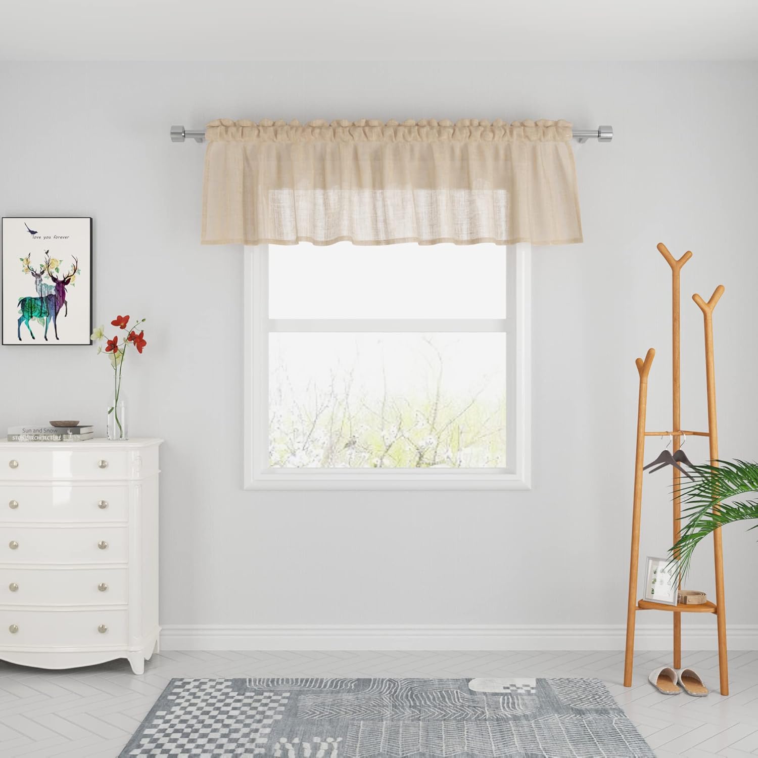 Beige Valance 14 inches Long Sheer Curtain Valance Living