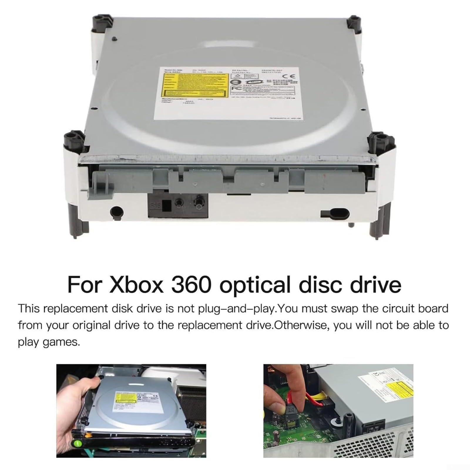 Lite On DG-16D2S 09C Lecteur de disque optique pour Microsoft, Xbox 360 Console interne DVD de remplacement pour restaurer le jeu et pour les fonctions de lecture multimédia