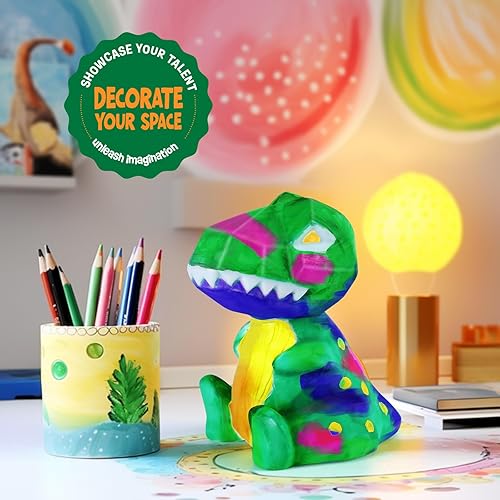Miniatura 4 de LAOESE Kit de lámpara de dinosaurio para pintar tu propio dinosaurio, suministros de arte, kit de pintura para niños de 6 a 12 años, juguetes de
