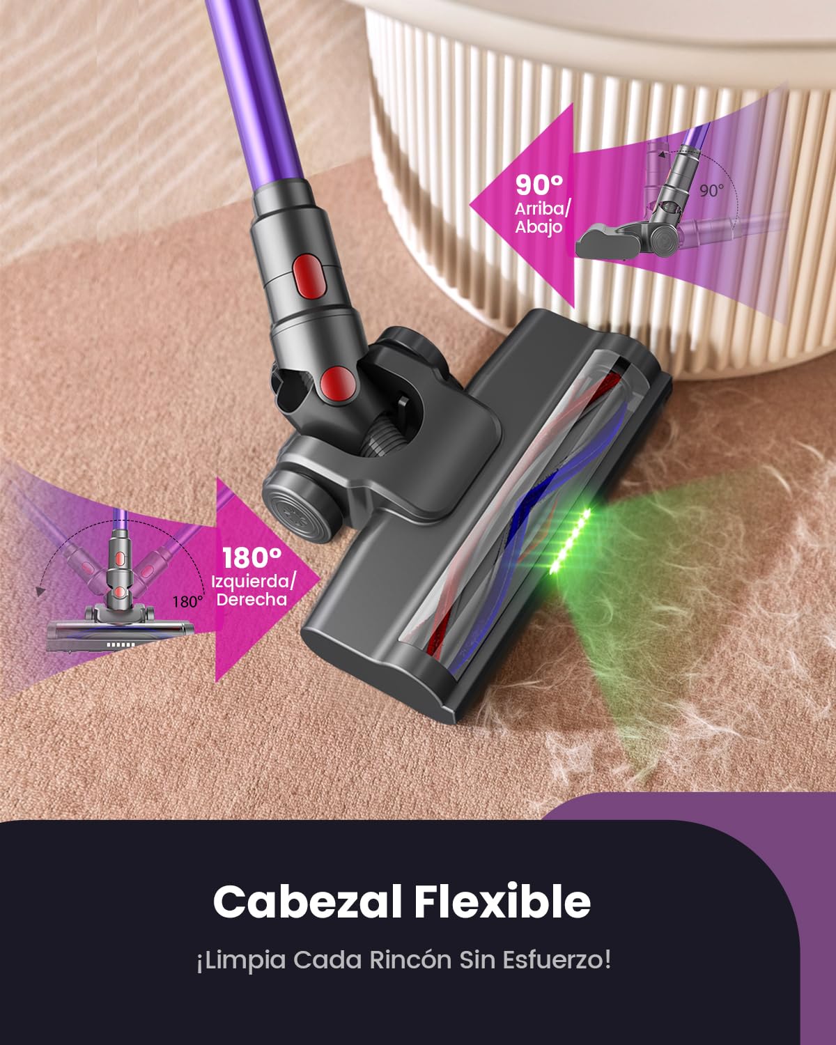 45kPa/580W/70Mins Aspiradora sin Cable, 1.8L Aspirador de Mano con Cepillo Antienredos, Pantalla Táctil, Carga de Pared, 6 en 1 Escoba Aspiradora, Ideal para Suelos Alfombras Pelo de Animales