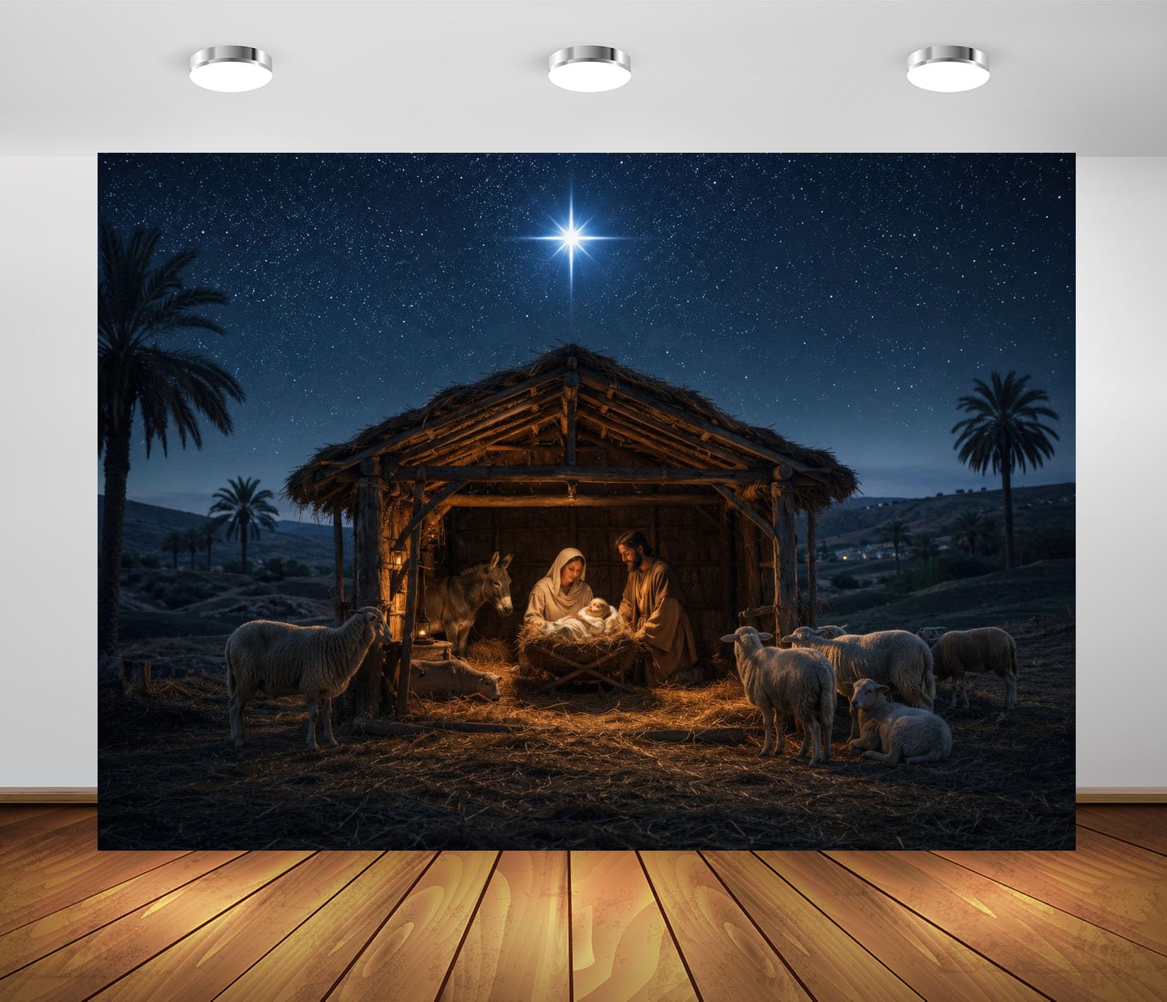 BELECO 3x2.5m Sfondo in tessuto Natività stalla e presepe di Natale