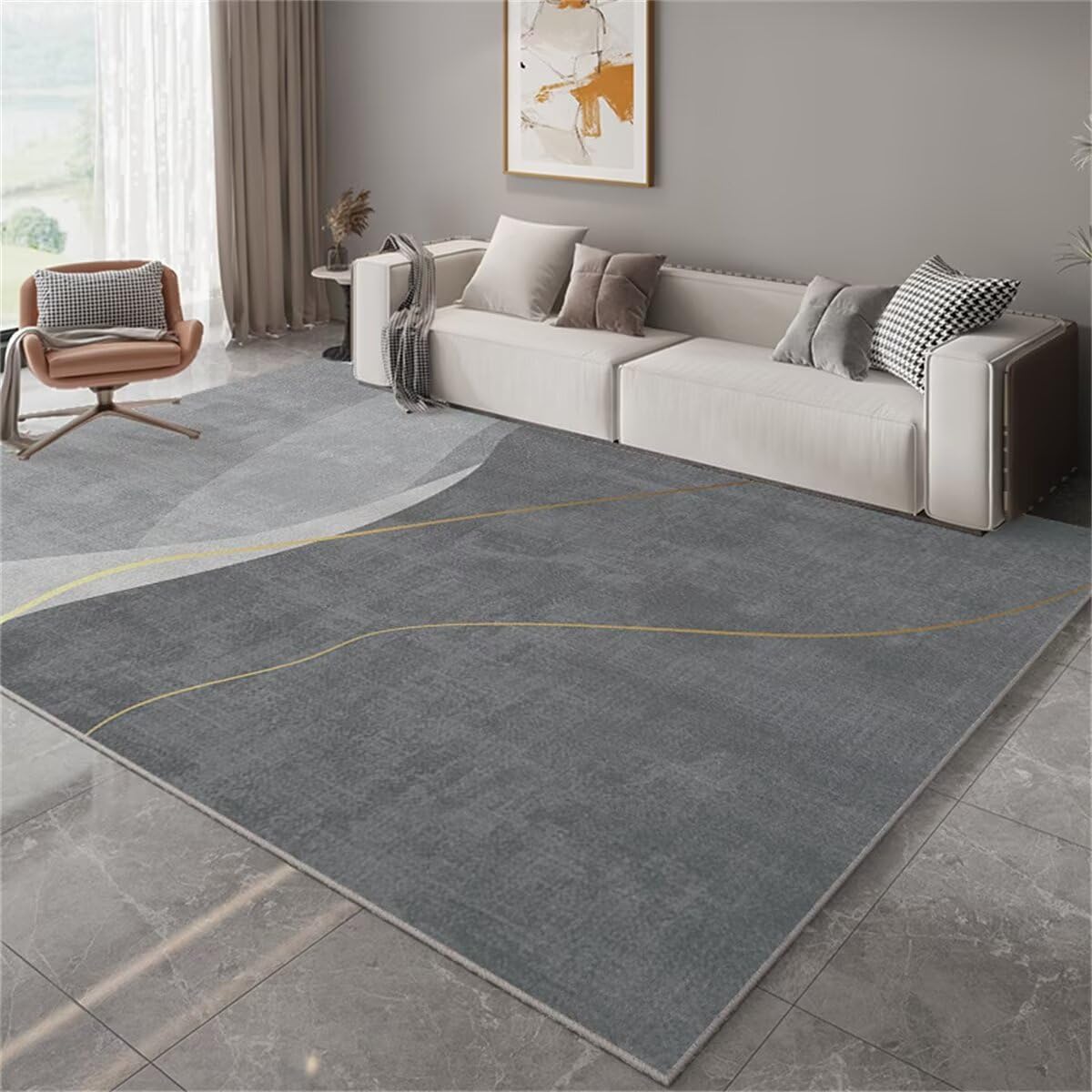 Gamer Teppich Tepiche Für Schlafzimmer Grauer einfacher Wohnzimmerteppich Sofazubehör pflegeleicht waschbar Teppiche & Matten 80X120CM