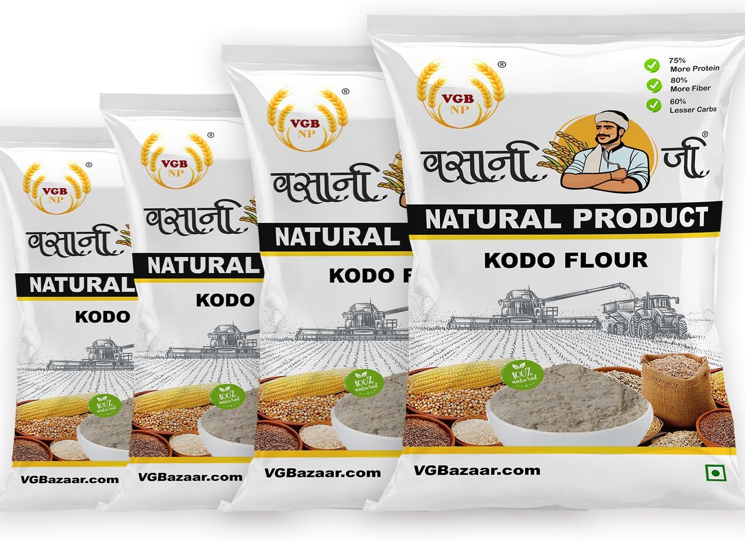 VGBNP Vasani G Kodo Millet Flour 2kg | Pure Kudai Varagu Arikelu Atta | Natural Kodri Moraiyo Millet Powder | Gluten-Free & High Fiber Healthy Grain Flour