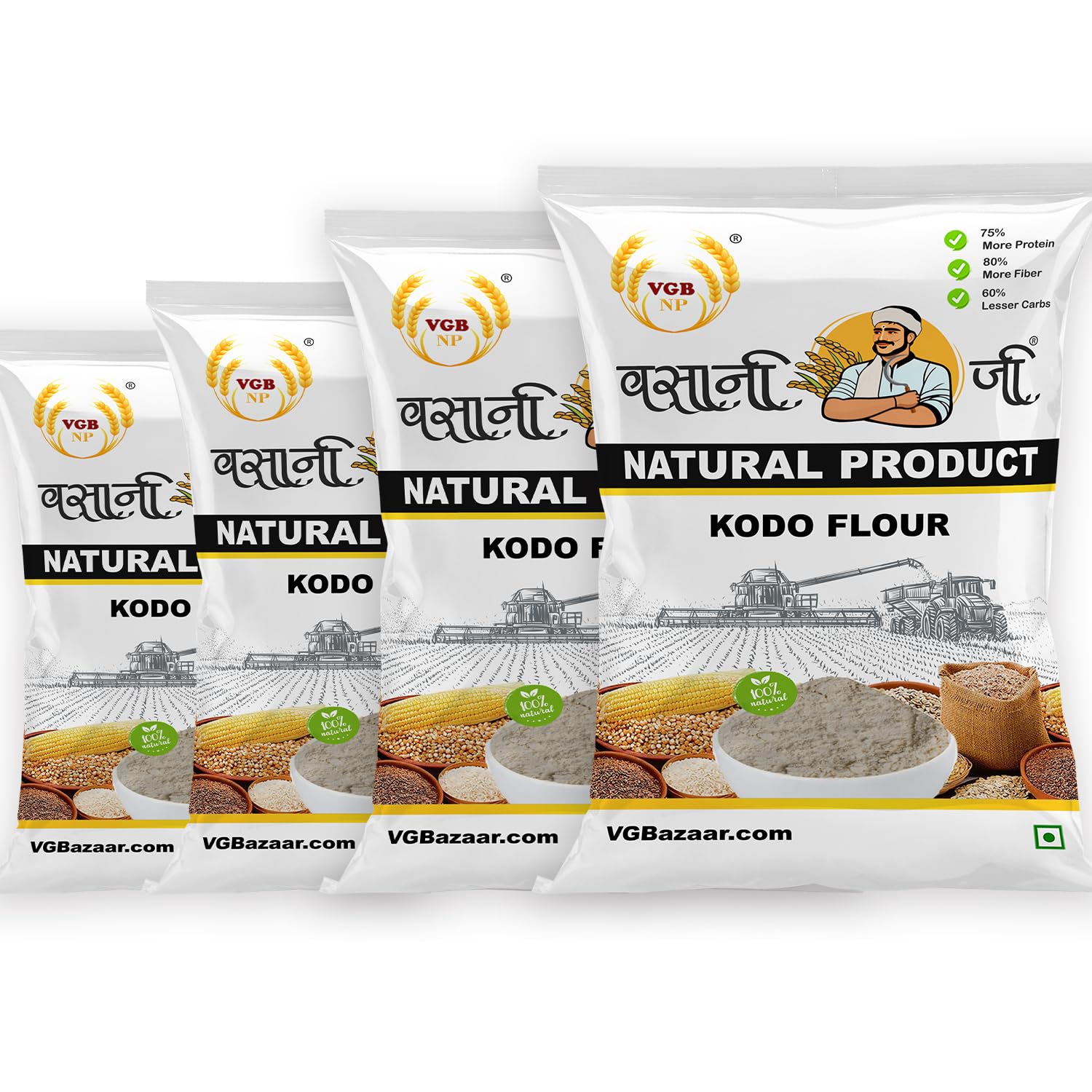 VGBNP Vasani G Kodo Millet Flour 2kg | Pure Kudai Varagu Arikelu Atta | Natural Kodri Moraiyo Millet Powder | Gluten-Free & High Fiber Healthy Grain Flour