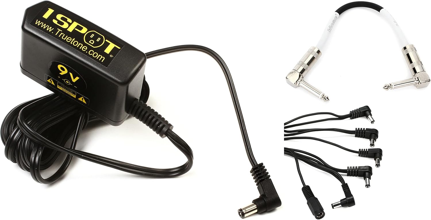 Truetone 1 SPOT Slim 9V DC Adapter + Hosa CPE-106 Guitar Pedalboard Patch Cable - Right Angle to Right Angle - 6 inch +