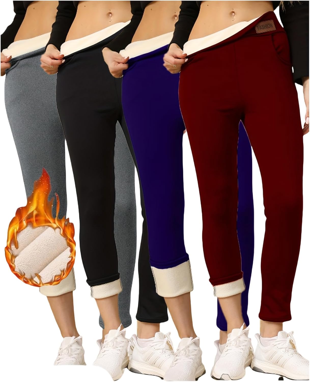 4Pcs Thermal Thick Fleece Lined Leggings -High Waisted Warm Winter Yoga Pants for Women Running Workout Leggings
