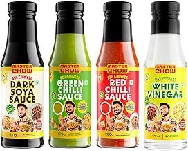 Masterchow Essential sauces | Pack of 4 | White Vinegar | Dark soya | Red chilli sauce | Green Chilli sauce (Pack of 4)