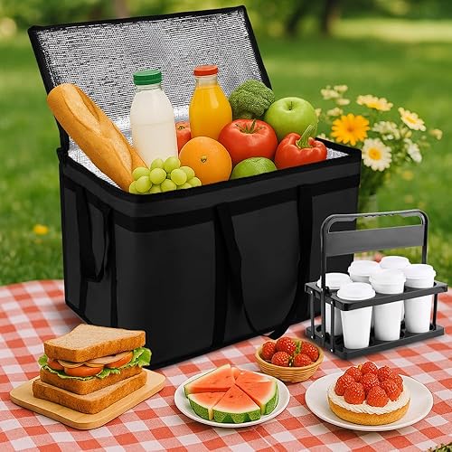 Miniatura 9 de Bolsa de entrega de alimentos aislada con fondo duro y portador de bebidas con fondo duro, XXL, bolsas de pizza para DoordashUber Eats, enfriador