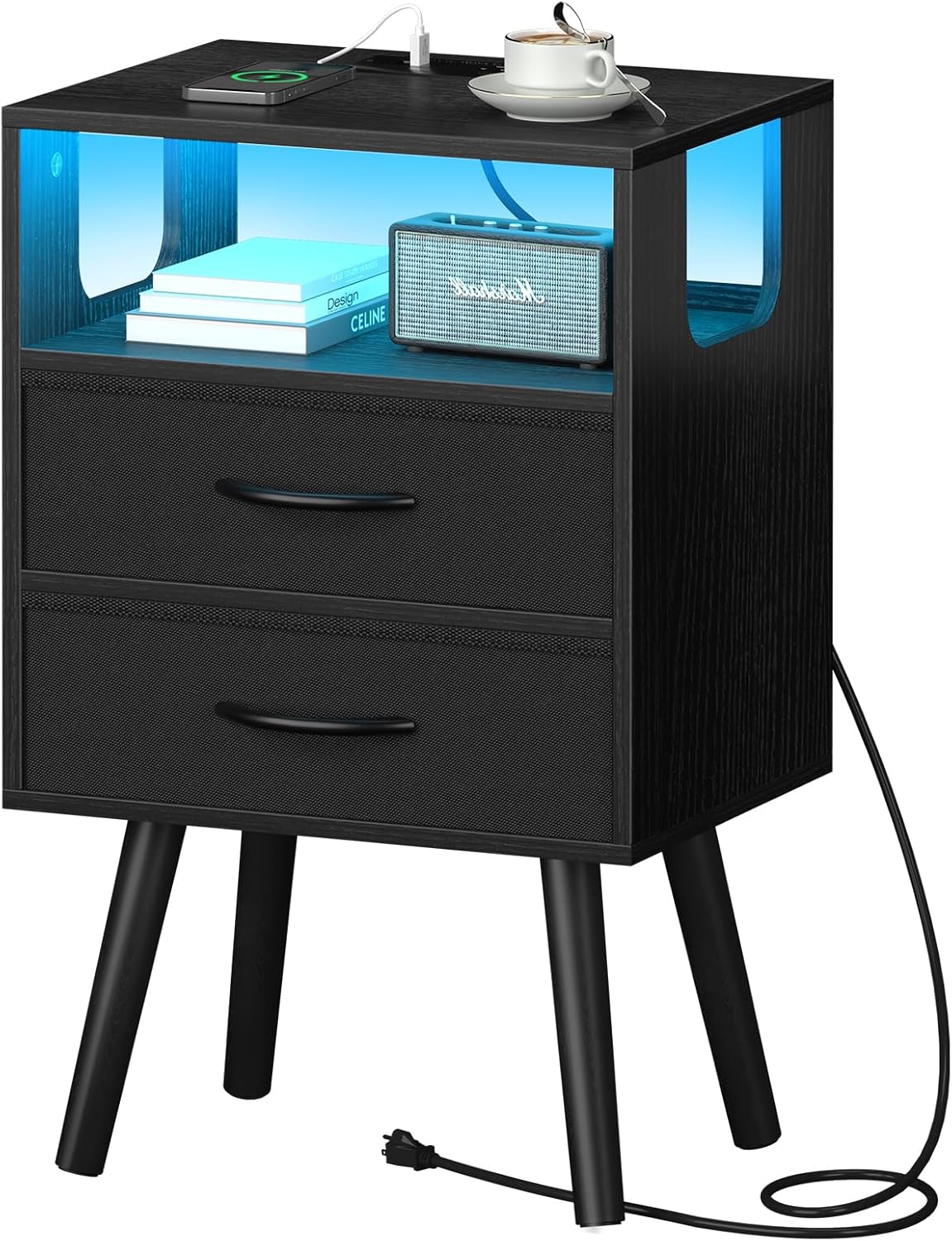 Amazon.com: Yoobure LED Night Stand with Charger Station, Mid Century ...
