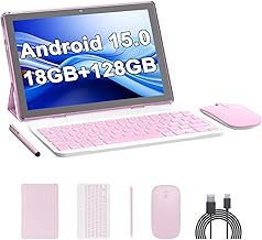 2 en 1 18 GB+128 GB Tablet 10.1 pulgadas Android 15 Tablet Set Tablets con funda de teclado ratón inalámbrico Stylus pantalla Flim 10.1 en 1280*800 HD pantalla táctil 8MP doble cámara juegos Tab Wi-Fi