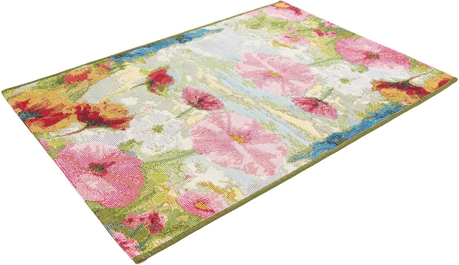 Rugs.com Outdoor Botanical Collection Rug – 2x3 Multi Flatweave-Pile Rug Perfect for Entryways, Kitchens, Breakfast Nooks, Accent Pieces