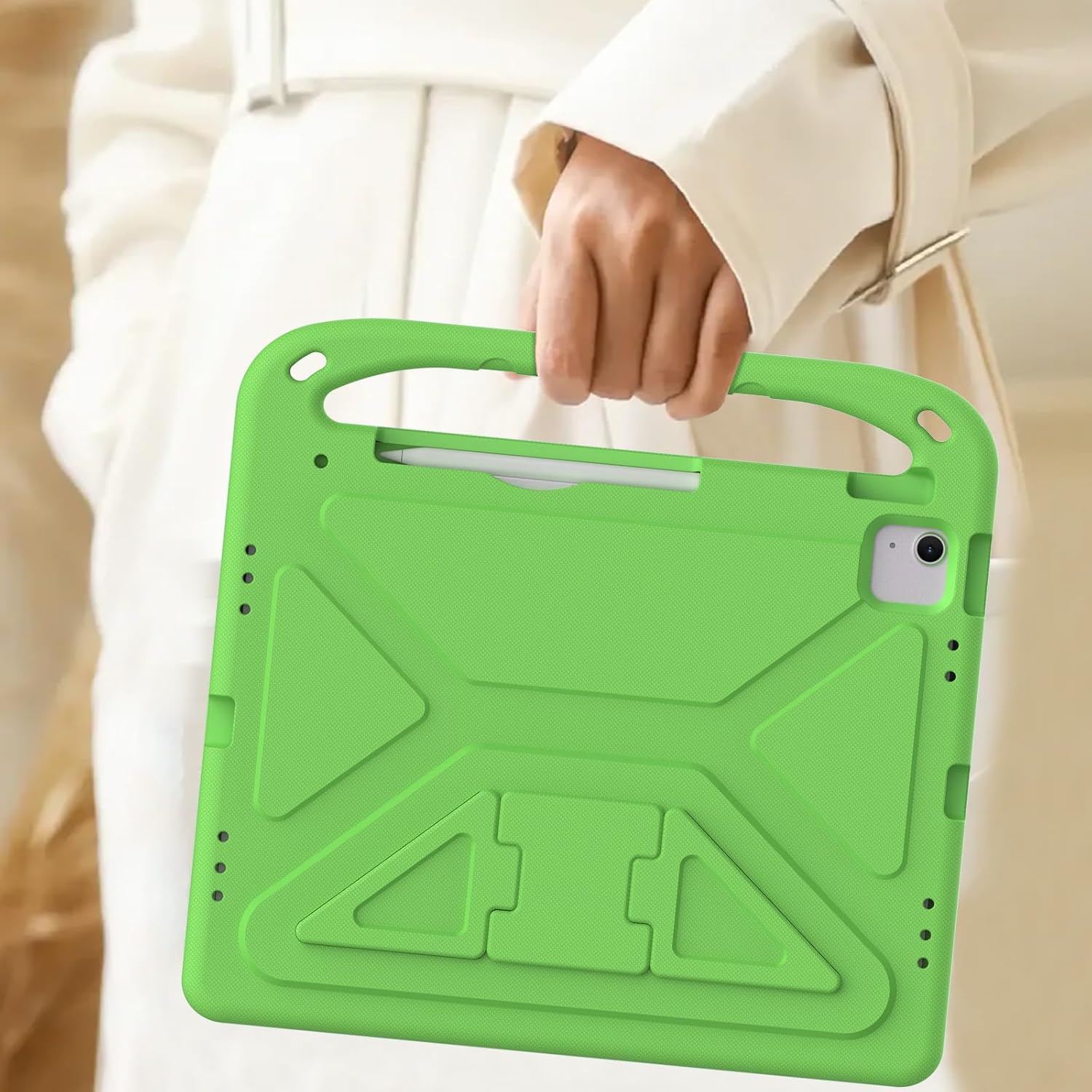 Kids Case Compatible with iPad Pro 13 Inch Case M4 2024 7th Gen Lightweight EVA Shockproof Stand Protective Case Child Friendly Cute Tablet Cover with Shoulder Strap (Green)