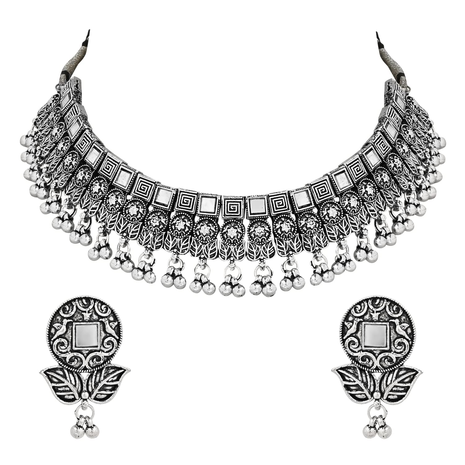 I Jewels Navratri Ethnic Silver Oxidized Traditional Afghani Choker Necklace Jewellery Set for Women (MC135OX) (B0C1NSPXFZ) Amazon Price History, Amazon Price Tracker