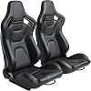 Universal Pair Racing Bucket Seats With Dual Lock Sliders For Adjustment Black PVC Leather Stitch Automotive Racing Seats For Cars Not Including Seat Bracket Seat