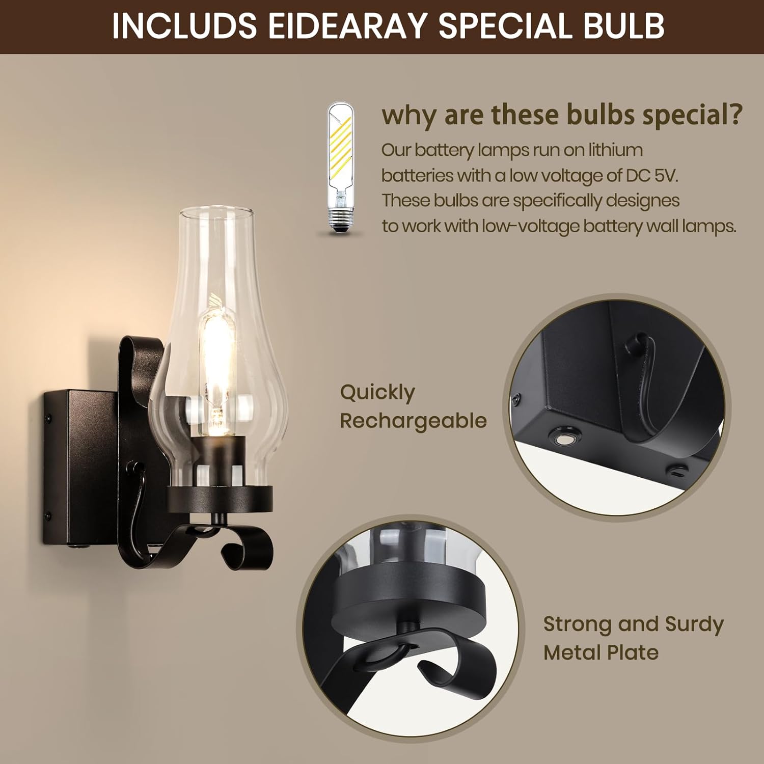 Battery Operated Wall Sconce, Rechargeable Rustic Wall Lights, Non-Hardwired Antique Kerosene Wall Lamps, Black Vintage Bedside Wall Sconces with Remote Control for, Living Room, Hallway etc