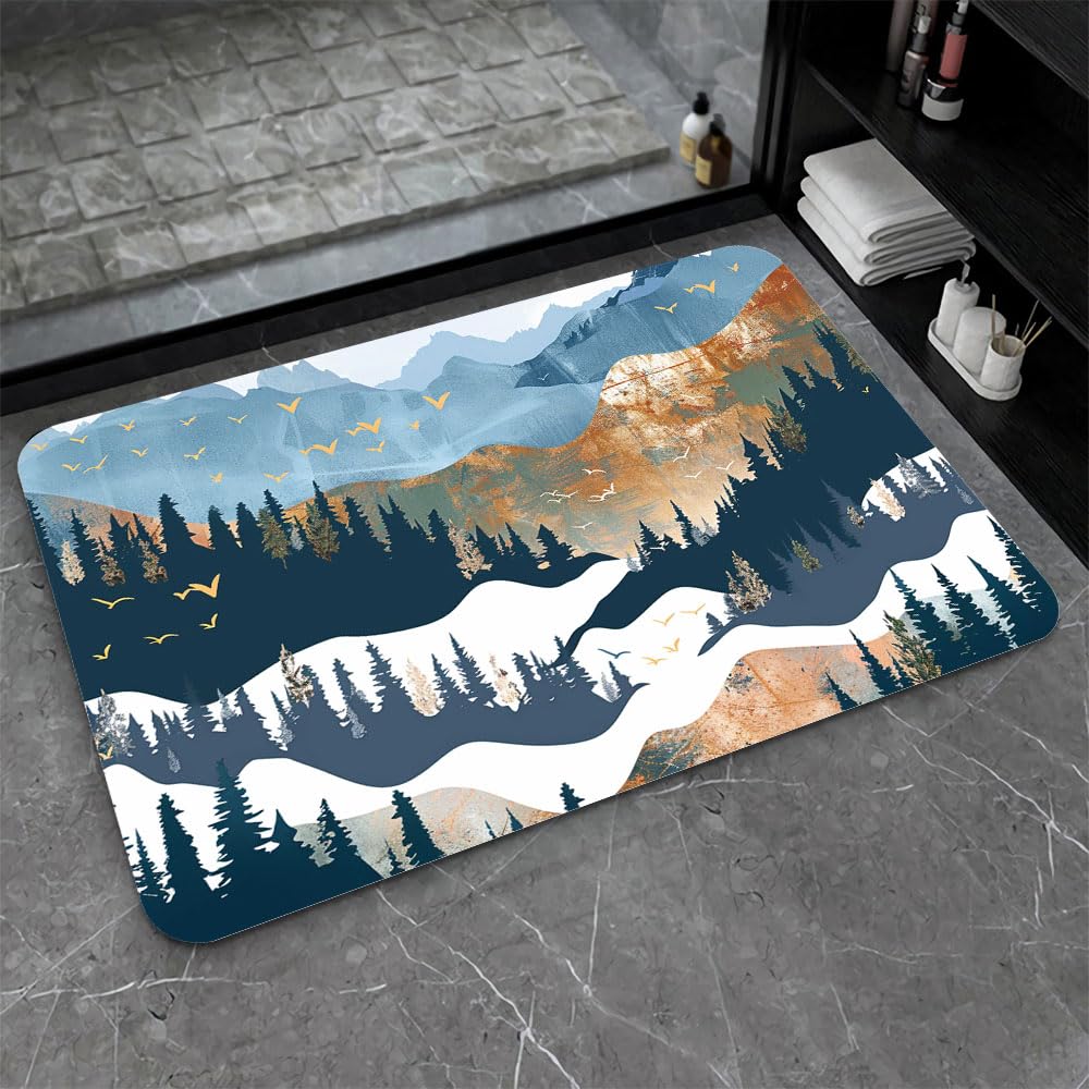 ZHUZHISHAN Diatomaceous Earth Bath Mat,Abstract Mountains, Forests Non-Slip Volume Super Absorbent Fast Drying Eco-Friendly Easy to Clean for Bathroom