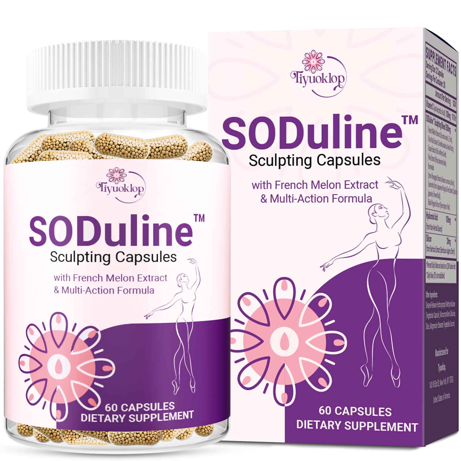 Tiyuoklop Suplemento de Ácido Hialurônico SODuline™ com Extrato de Melão Francês e Vitamina C, 60 cápsulas
