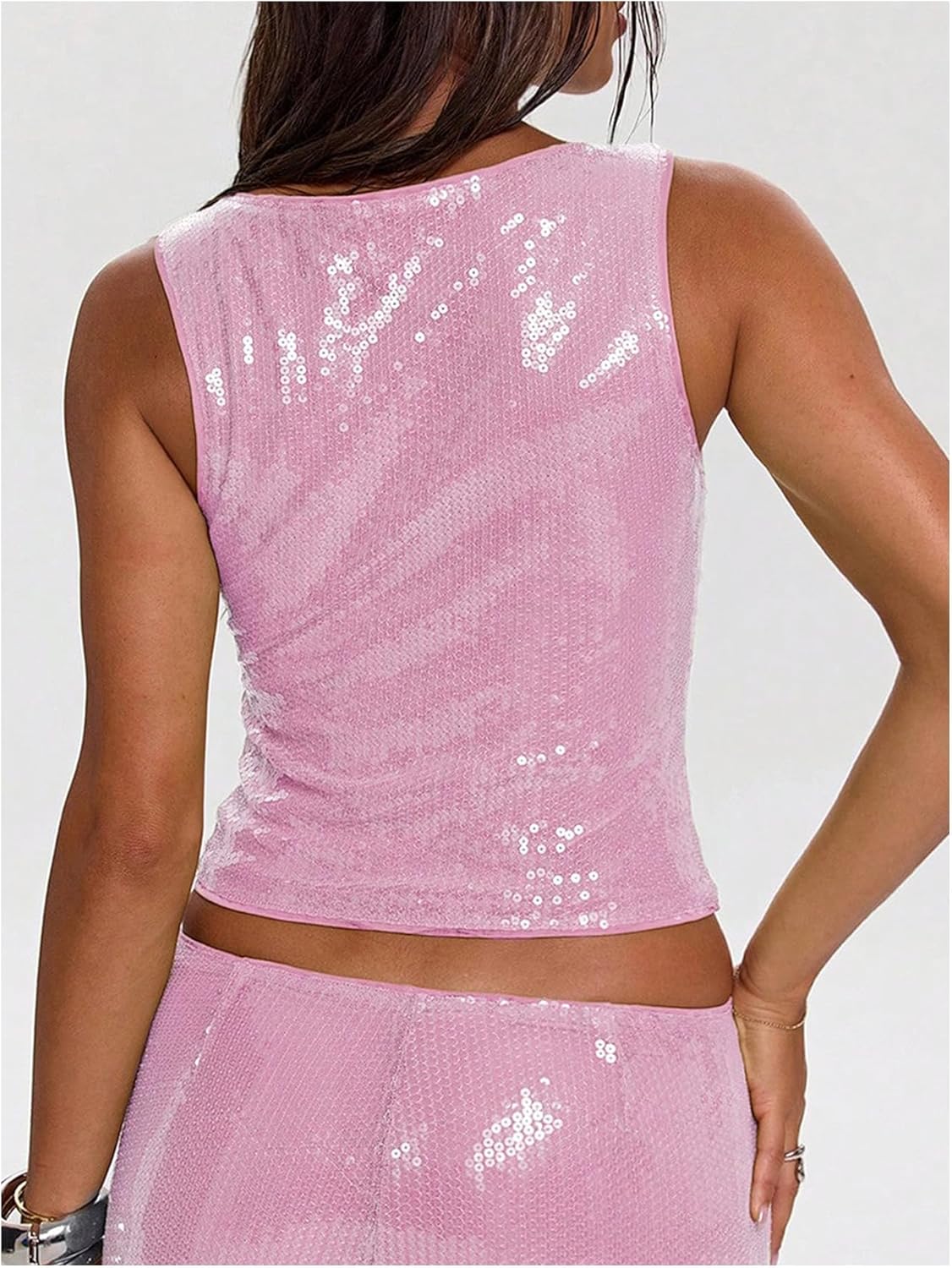 MakeMeChic Women's Sparkly Sequin Tops Y2k Sleeveless Crop Going Out Rave Tops Clubwear - Image 4