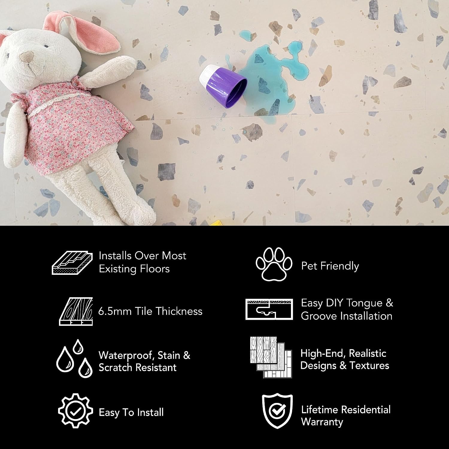 Allure Ultima Parfait Terrazzo Waterproof Luxury Vinyl Tile Flooring, 23.56 sq ft., 1 Case, 12mil Wear Layer, Click Lock Install, 12in x 24in Tiles
