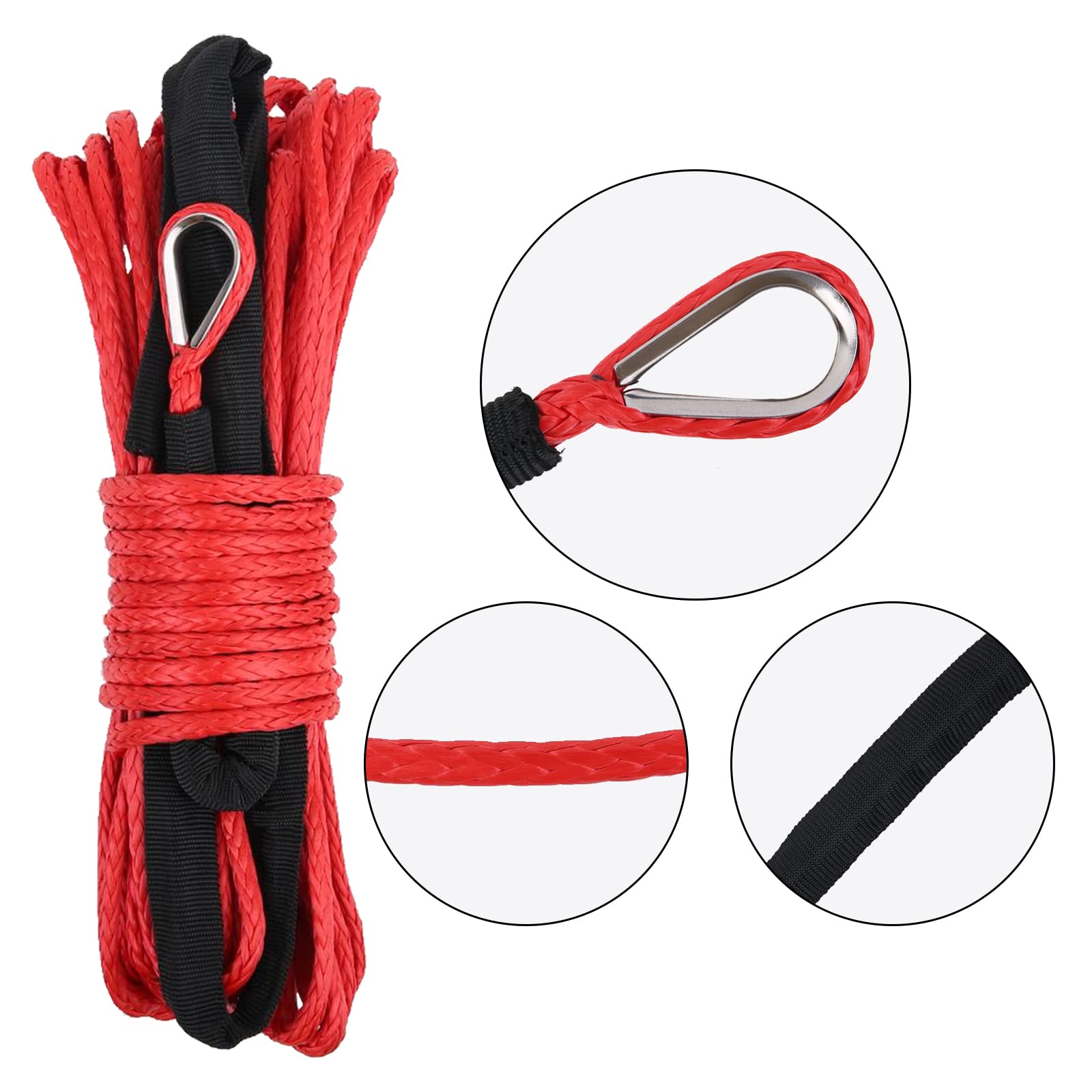 Corda sintetica per argano da 7700 libbre, corda in nylon con guaina per ATV UTV SUV Jeep Camion Barca Sintetico 6 mm x 15 m (1/4" x 50")