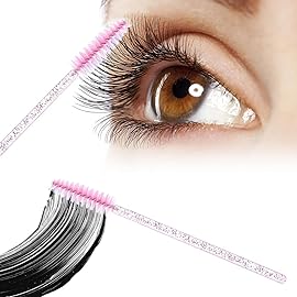 i-Laesh 100 Pcs Crystal Eyelash Brush Mascara Wands Disposable Eyebrow / Lash Brushes for Eyelashes Extensions Eye Makeup Kit Lashes Applicator Tool Spoolies (Crystal - Peach Pink)