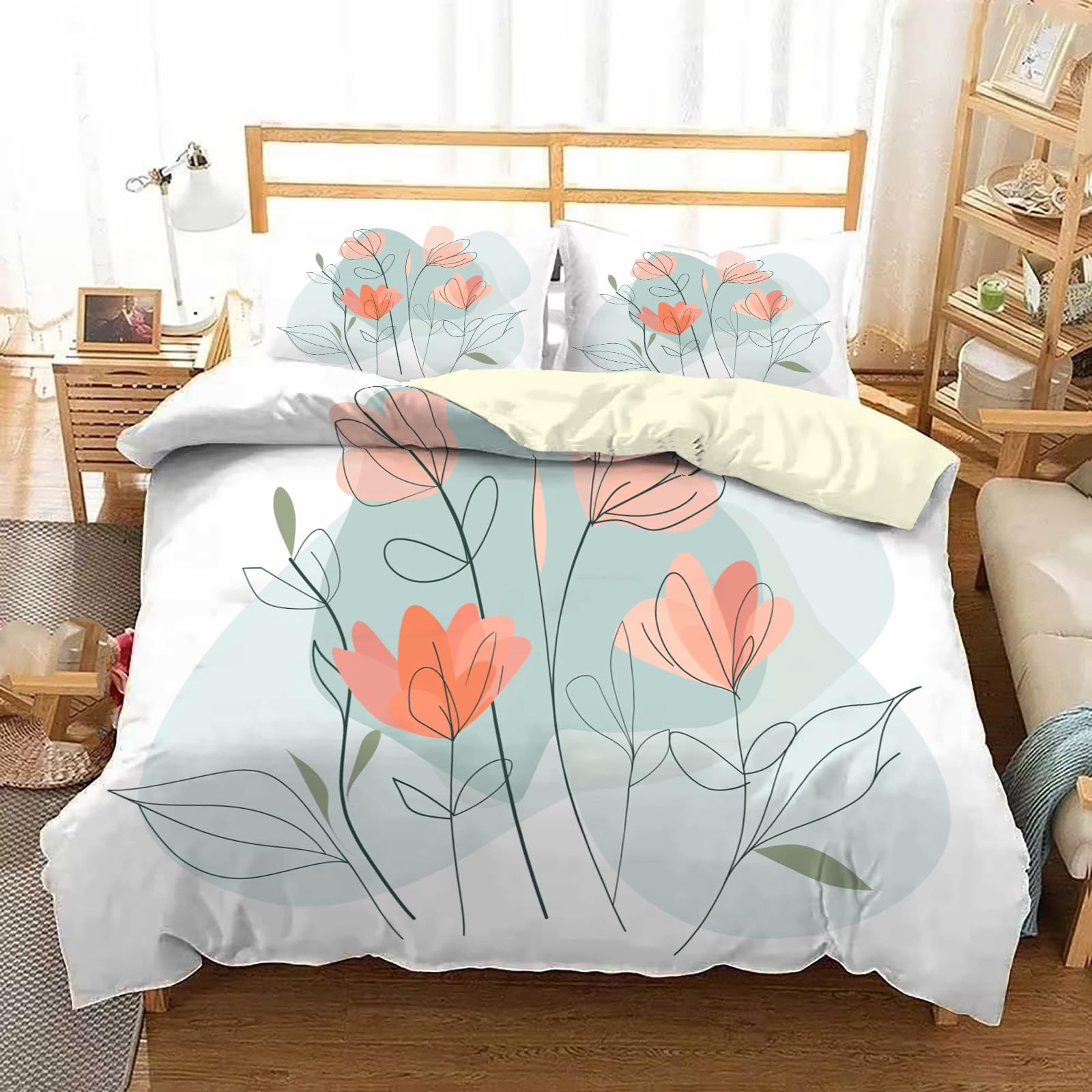 Housse de couette 140x200 fleurs géométriques et taie 65x65