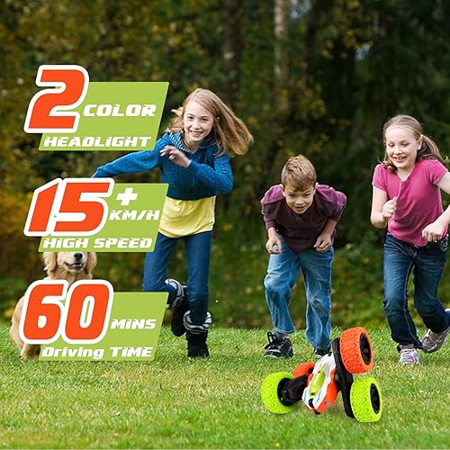 Miniatura 5 de REAPP Coche de control remoto para niños auto de acrobacias RC de 24 GHz 4WD con faros doble cara de 360 grados volteadores RC de juguete para niños