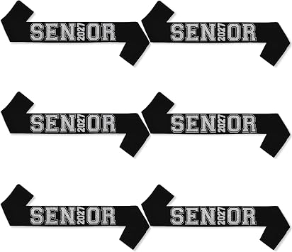Partyprops 6Pcs Black Senior 2027 Satin Sashes with Silver Glitter Letters