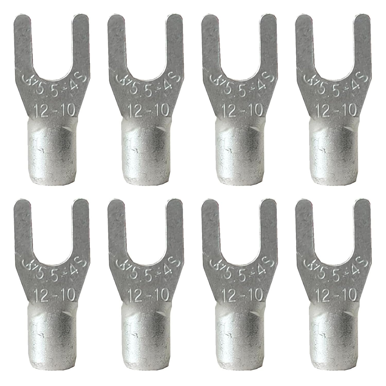 50PCS Non-Insulated #8 Stud Size Fork Terminals,Tinned Copper AWG12-10 Uninsulated U Type Connectors