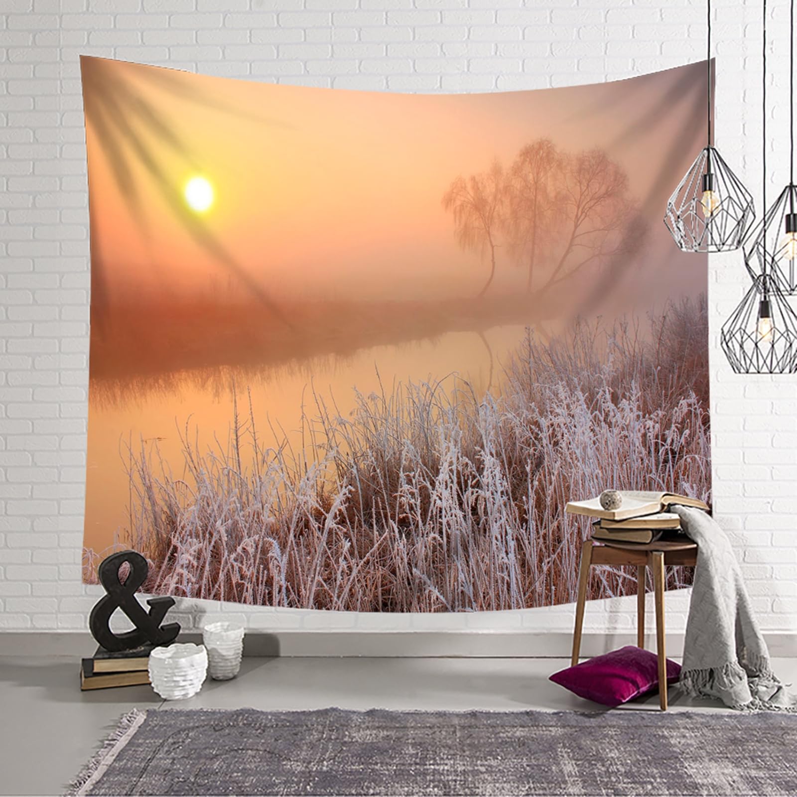 RDSGYZ Dywan ścienny duży 256 x 350 cm, makata na ścianę, motyw zachodu słońca i jeziora, zasłona ścienna, dekoracja ścienna, pokój dziecięcy, sypialnia, salon
