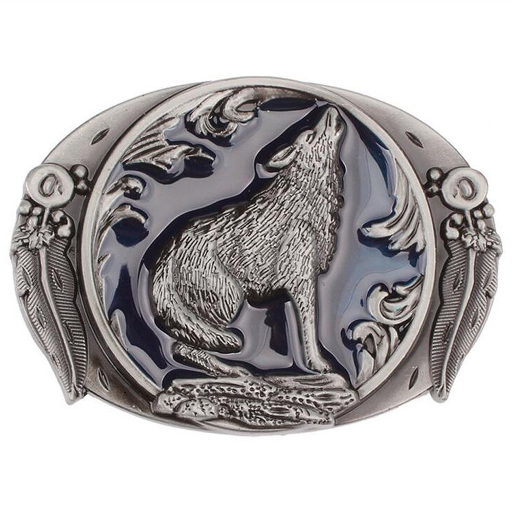 Vintage Western Cowboy 3D Wild Wolf Howling Leaf Belt Buckle