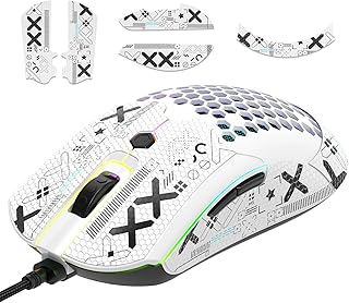 [Upgrade Kit] Lightweight Gaming Mouse with Mouse Grip Tape, PixArt PAW3325 12000DPI High Performance Super Light 65G USB RGB Programmable Gaming Mice, Anti-Slip Grip Tape for Sweat Resistant- White
