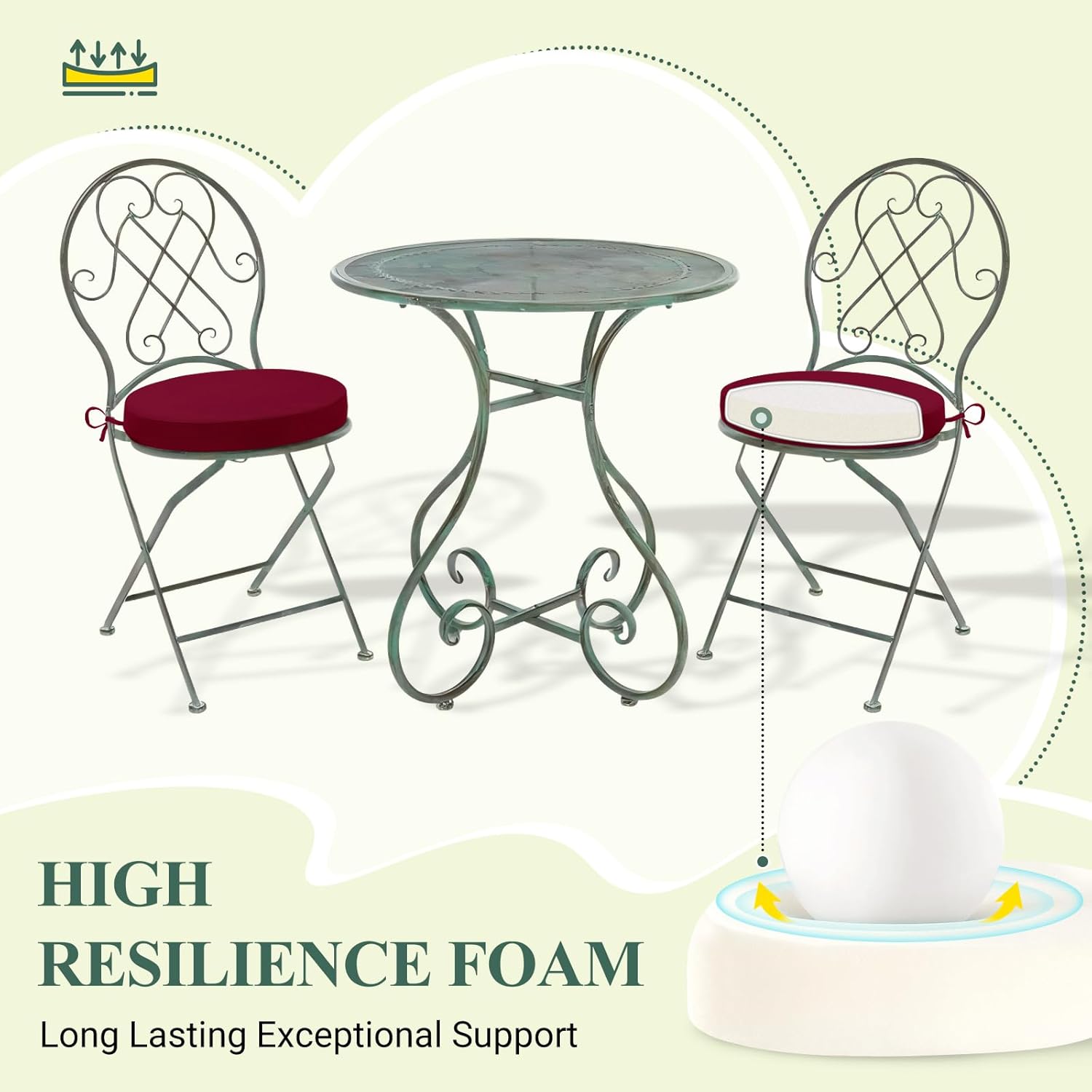 HARBOREST Outdoor Bistro Chair Cushions Set of 4, Waterproof Round Outdoor Cushions with Non-Slip Ties and Removable Covers, 15" D x 3" H, Burgundy