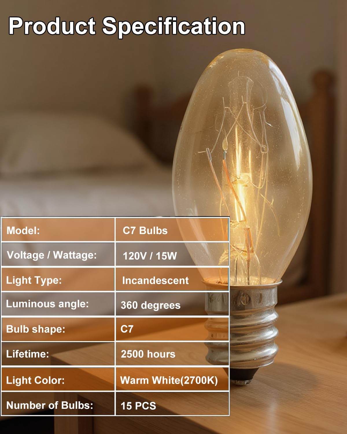 Upgraded Salt Lamp Bulbs 15W E12 Socket-15 Pack C7 Replacement Bulbs for Himalayan Salt Lamp, Scentsy Wax Warmers,Candle Warmers,Nightlights - Warm White 2700K Dimmable Small Bulb