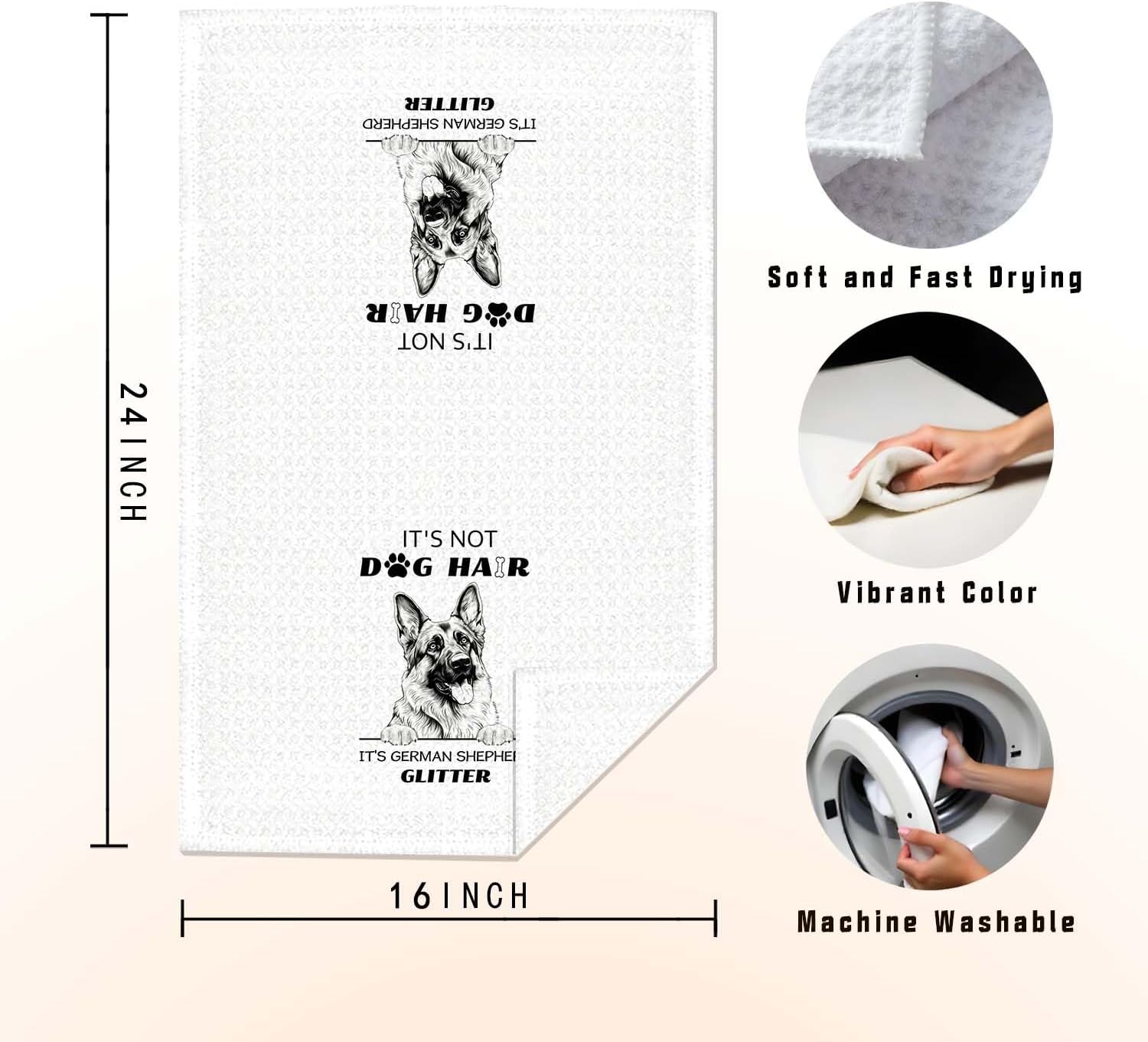 Cute German Shepherd Bathroom Hand Towels,German Shepherd Gifts for Women Dog Lovers Decorative Hand Towels for Bathroom Washroom,Funny Dog Kitchen Dish Tea Towels,16x24 Inch - Image 7