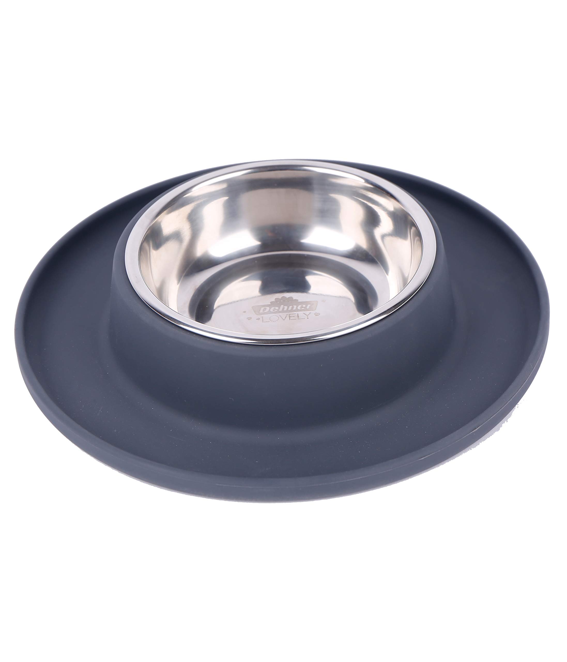 Dehner Clean Bowl Dog and Cat Bowl 350 ml Diameter 24 cm Height 4 cm Stainless Steel/Silicone Dark Grey
