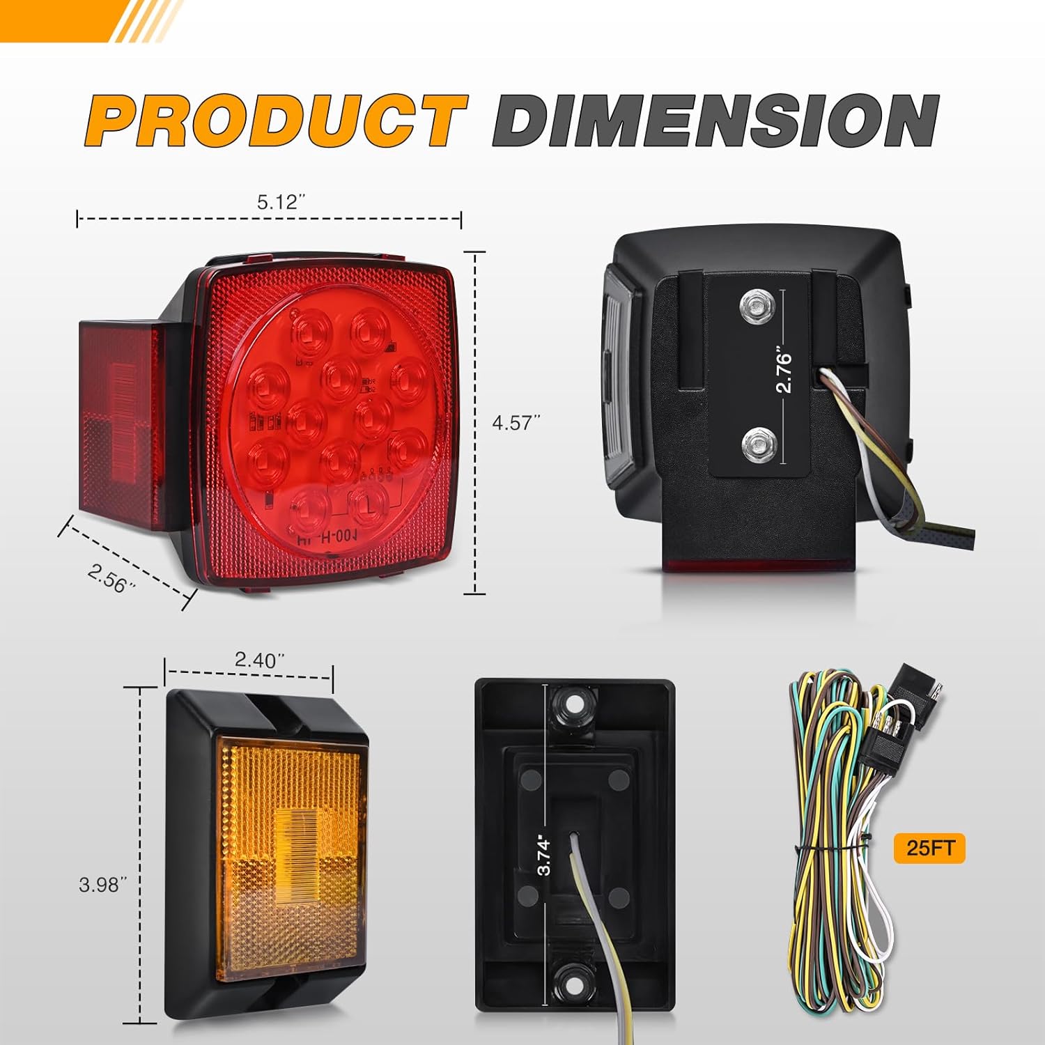 GOOACC Square LED Trailer Light Kit 2PCS Stop Brake Turn Signals Tail Side Marker License Plate Lights IP68 Submersible for 12V Boat Camper RV Truck Snowmobile