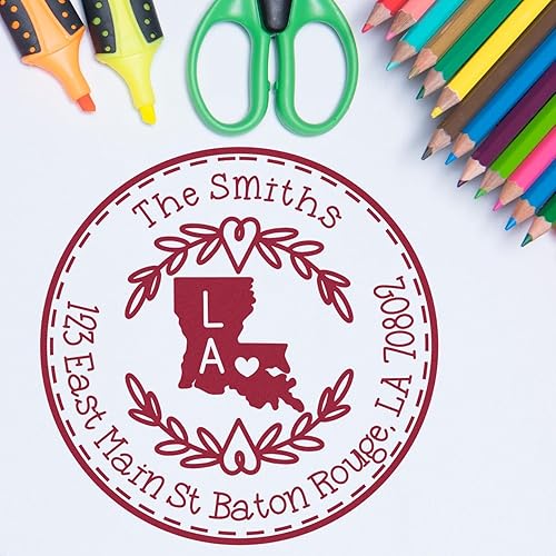 Miniatura 383 de Round State Love - Sello de dirección de devolución para Texas, uso con almohadilla de sello, mango de madera, sello de dirección de Texas