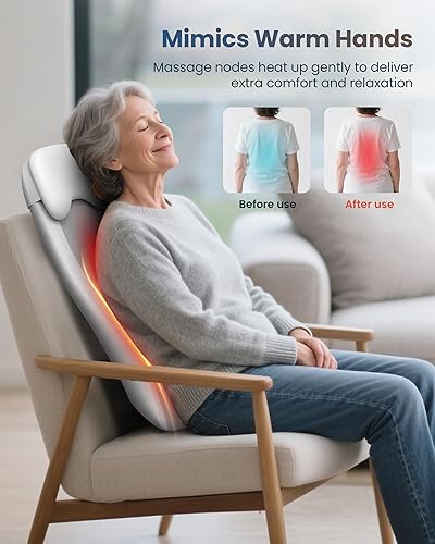 Miniatura 5 de COMFIER Almohadilla inalámbrica para silla de masaje con múltiples funciones, 2D3DMix Shiatsu masajeador de cuello y espalda con calor, masajeador