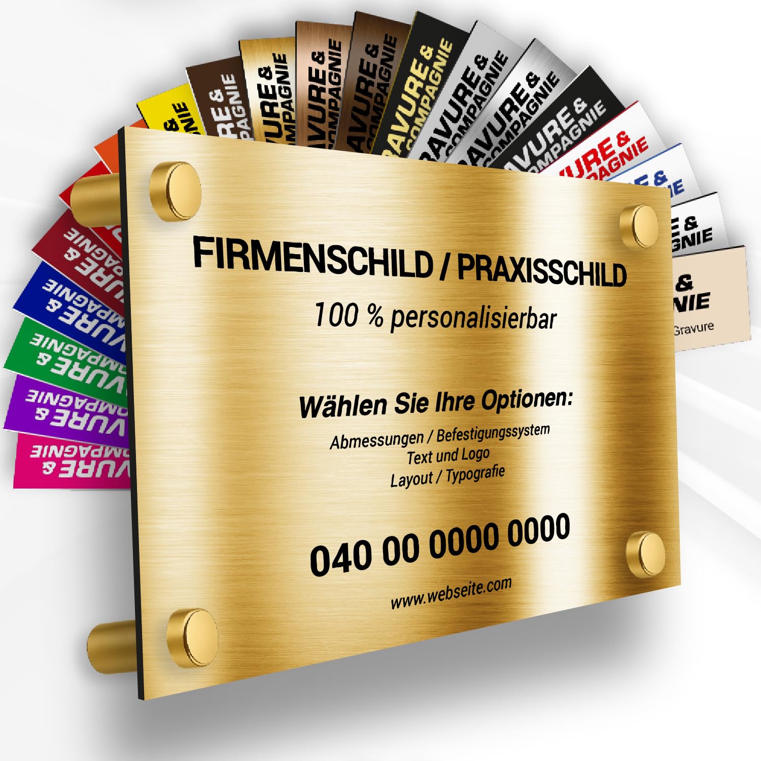 Individuelle PVC Praxisschild/Firmenschild – Gravierte Tafel für Arzt, Pflegekraft, Anwalt oder Unternehmen – Personalisierbar in Größe, Farbe, Text und Logo (Glanzgold Metallic)