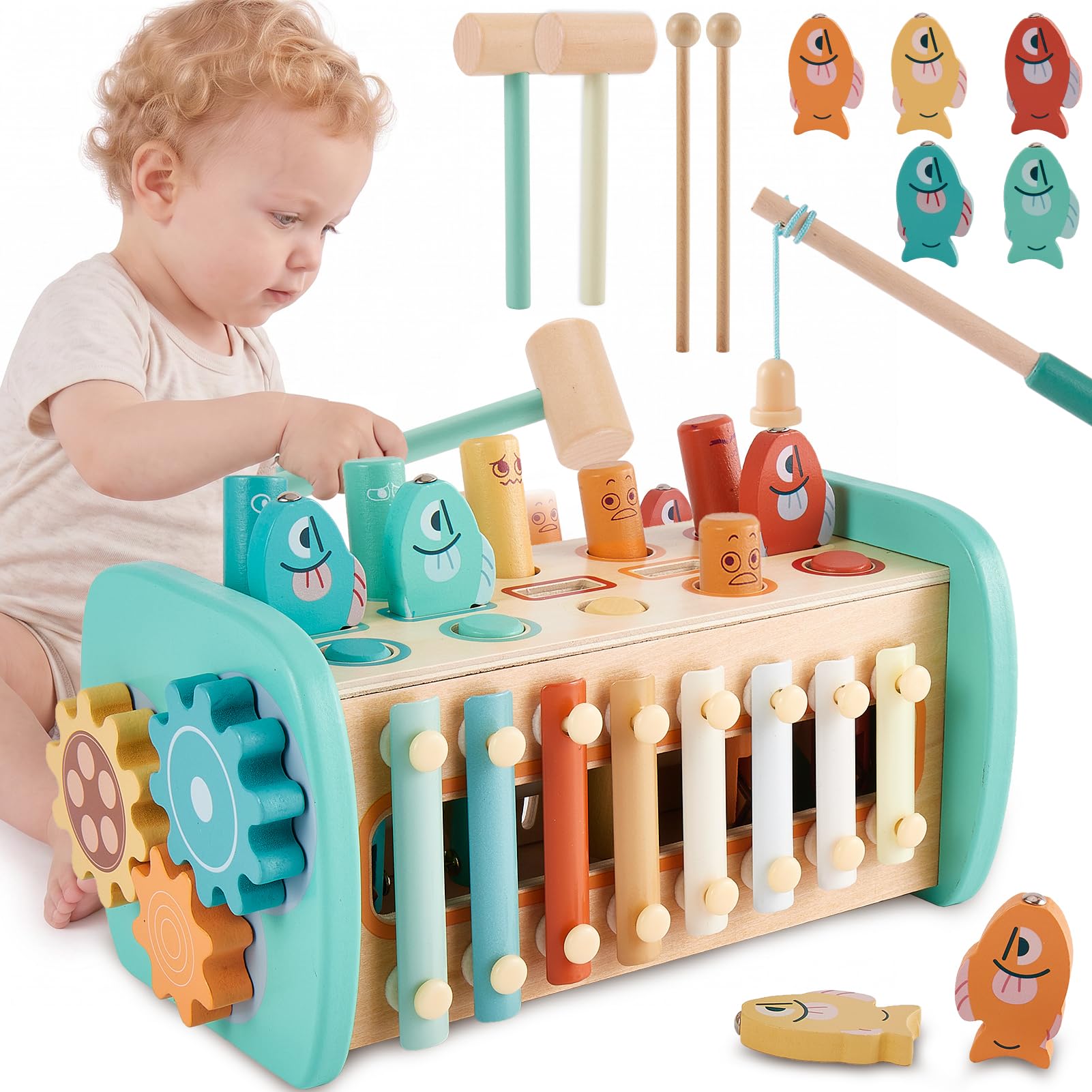LINFUN KIDS Baby Wooden Montessori Toys for 1 Year Old Boys Girls Gifts