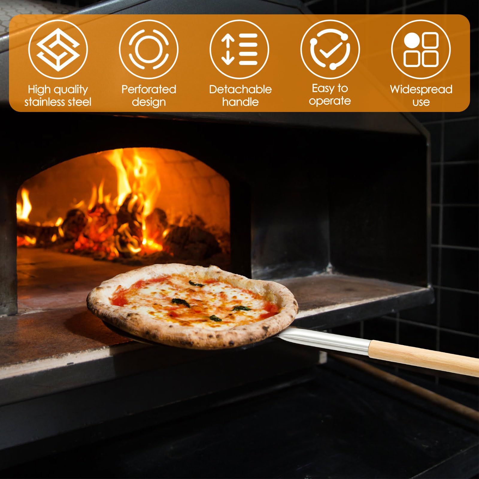 Pelle à Pizza en Aluminium Ronde, Long Manche Réglable Jusqu'à 126 cm, 30 cm pour Transférer des Pizzas