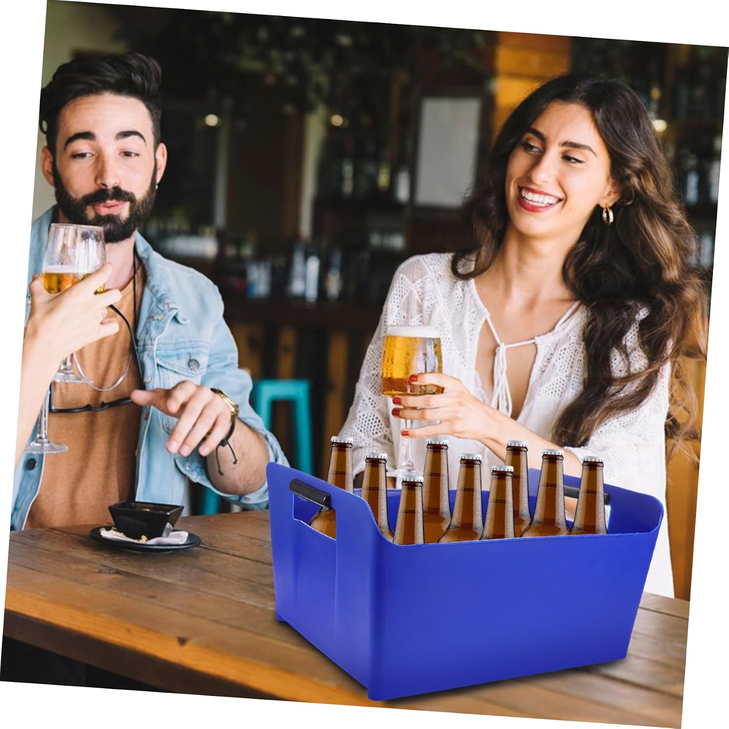 STOBAZA Large Capacity Beer Bucket with Handles Portable Ice Holder for Parties Outdoor Events Reusable Beer Storage Bin for Cold Drinks