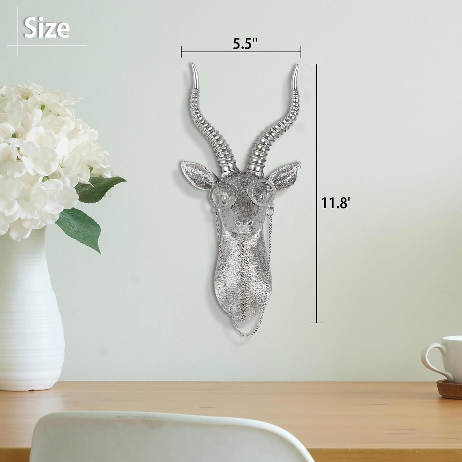 UITWMKTG Silver Animal Head Wall Decor Modern Home Decor Resin Animal Sculptures Wall Mount Vintage Head Wall Art for Living Room Hanging Decoration Sheep